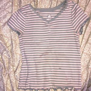 Pink and grey striped top